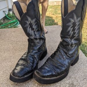 Black Justin ostrich snip square toe cowboy boots